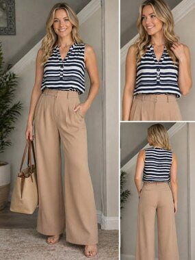 (5) Decivi XS High-Waisr Tan Wide Leg Trousers Minimal Chic